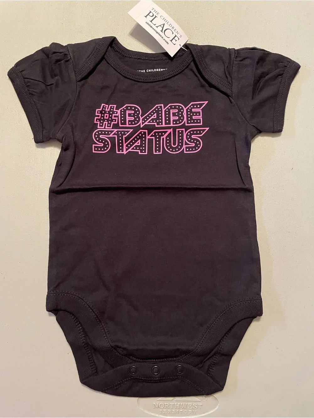 The Children's Place Black 'Babe Status' Graphic One-Piece NWT 6/9 Mon